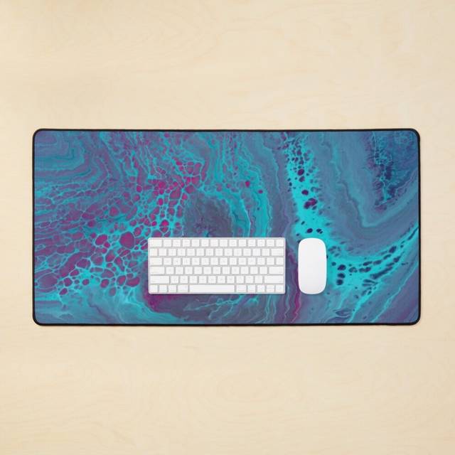 Desk Mat Electric Waves - Acrylic Pour Large Gaming Mouse Pad 35x16 inch