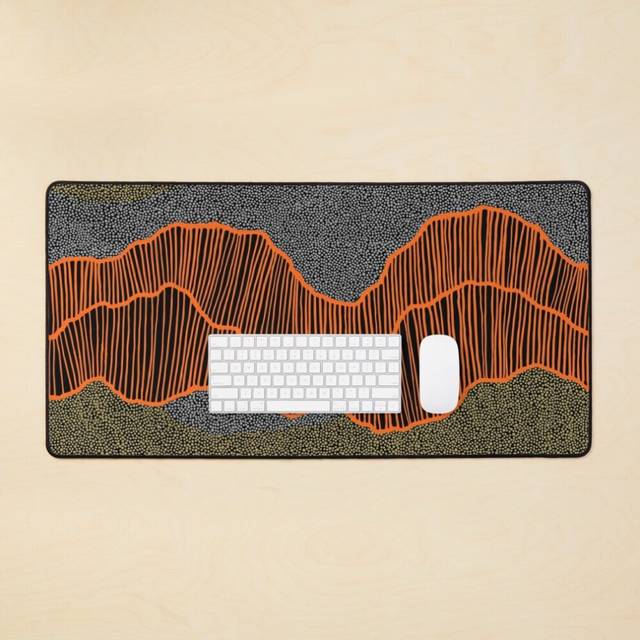 Desk Mat Authentic Aboriginal Art -  Large Gaming Mouse Pad 35x16 inch