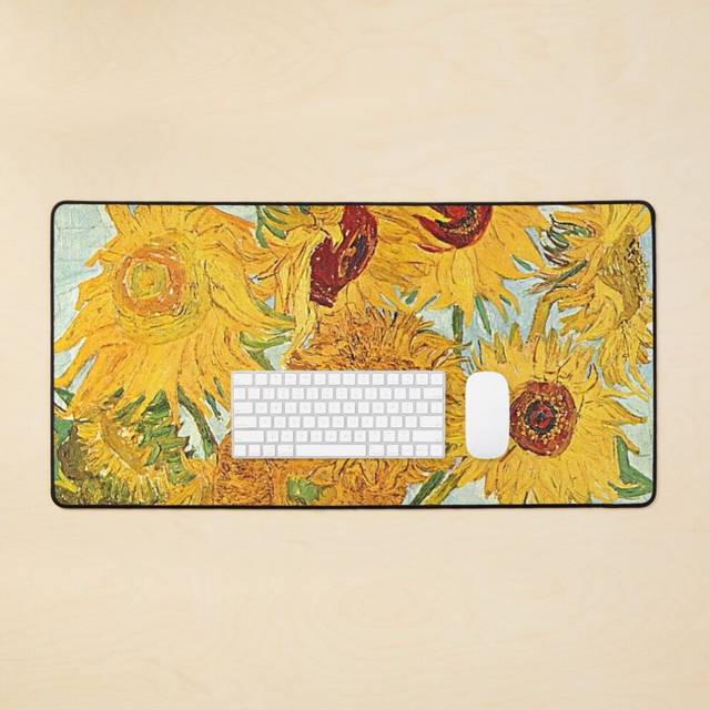 Desk Mat Vase With Twelve Sunflowers (1888) - Vincent Van Gogh Large Gaming Mouse Pad 35x16 inch