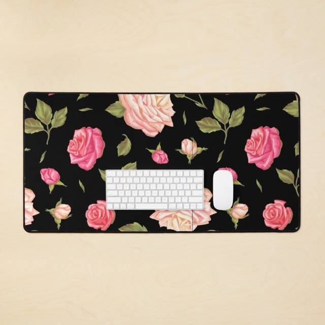 Desk Mat Vintage Paint Roses Large Gaming Mouse Pad 35x16 inch