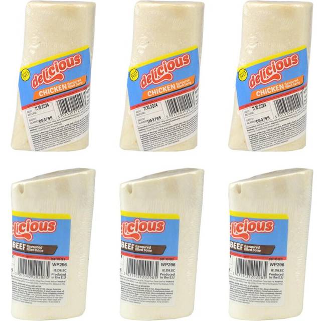 Pack Of 6 Meat Stuffed Bones Beef And Chicken Flavour Bones Dog Chew Treat Real Meat