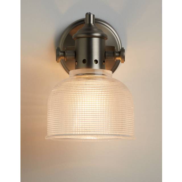 John Lewis Ezra Prismatic Glass Wall Light, Brushed Pewter