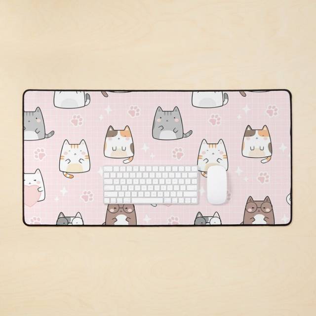 Desk Mat Kawaii Cute Cats Pattern Love Large Gaming Mouse Pad 35x16 inch