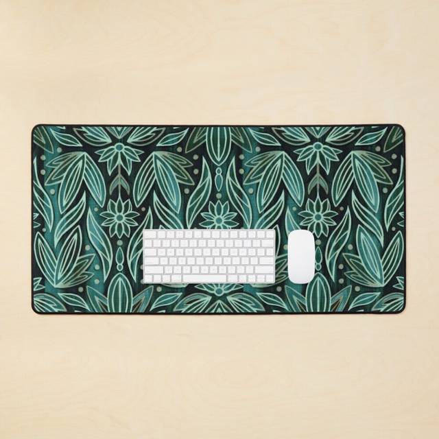 Desk Mat Rococo Sage Dark Green Art Deco  Large Gaming Mouse Pad 35x16 inch
