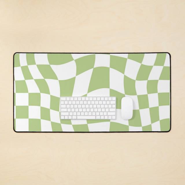 Desk Mat Pastel Green Groovy Checker Large Gaming Mouse Pad 35x16 inch