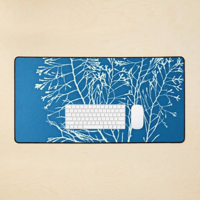 Desk Mat Vintage Algae Cyanotype (Cystoseira granulata) Large Gaming Mouse Pad 35x16 inch