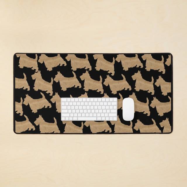 Desk Mat Burlap Scottish Terrier Silhouette Pattern For Scottie Dog Lovers Large Gaming Mouse Pad 35x16 inch