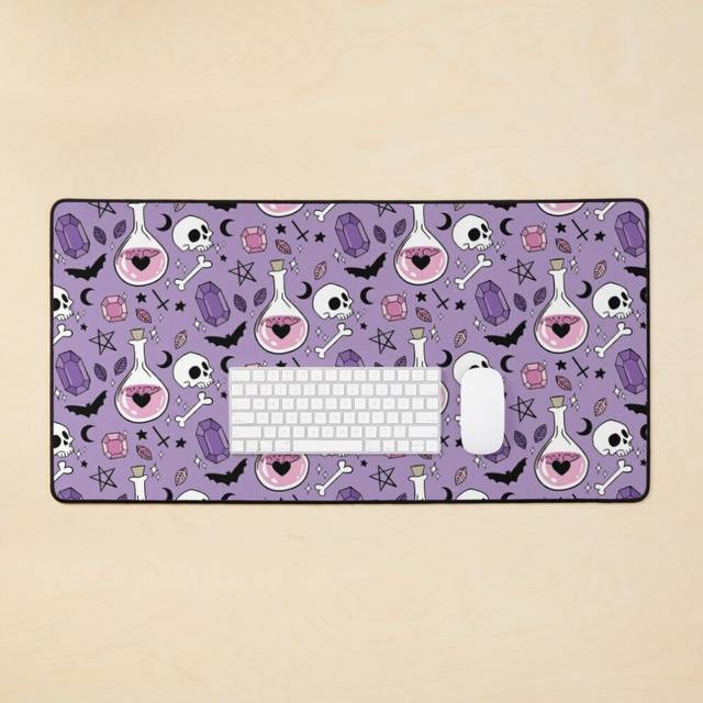 Desk Mat Bats, Bottles Bones Pattern Large Gaming Mouse Pad 35x16 inch