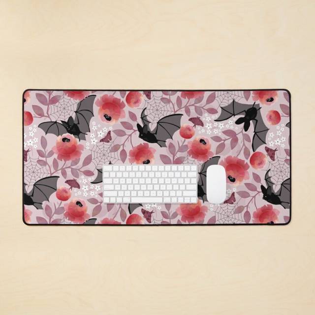 Desk Mat Pastel bat floral Large Gaming Mouse Pad 35x16 inch