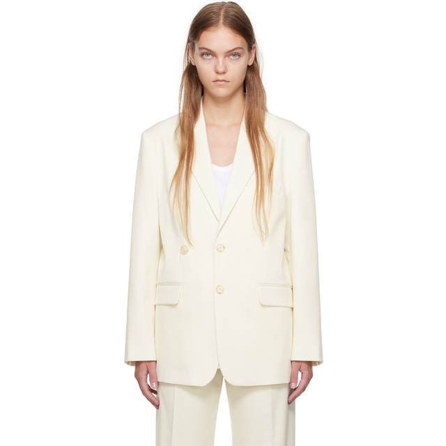 Mm6 Maison Margiela Woman Blazer Ivory Size 6 Polyester, Virgin Wool, Elastane, Cotton - White