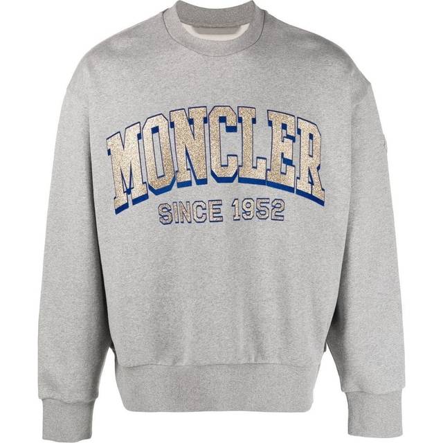 Moncler, Sweatshirts, male, Gray, S, Logo Sweatshirt Round Neck Long Sleeve