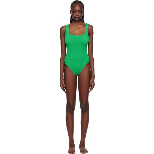 Hunza G Square Neck Stretch-Seersucker Swimsuit - Green