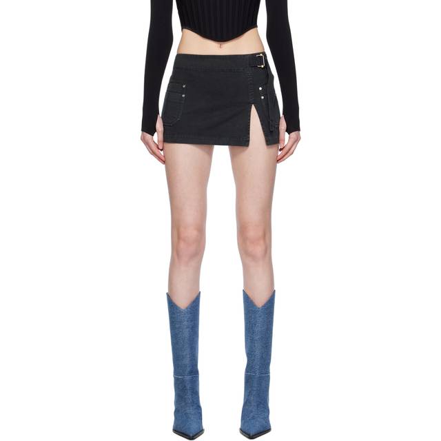 Dion Lee Black Apron Wrap Denim Miniskirt - Washed Black - AU 8