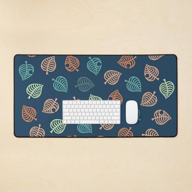 Desk Mat Nook Leaf Aloha Logo - Green and Orange Tropical Colors Large Gaming Mouse Pad 35x16 inch