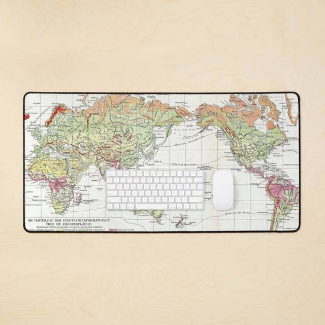 Desk Mat 1910 Vintage map of the world, showing distribution of vegetation Large Gaming Mouse Pad 35x16 inch