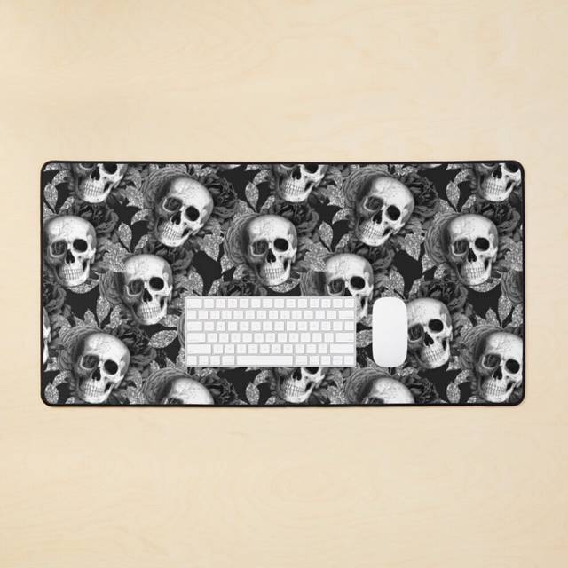 Desk Mat Dark Floral Skulls Large Gaming Mouse Pad 35x16 inch