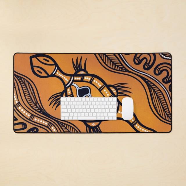 Desk Mat Authentic Aboriginal Art - Goanna Large Gaming Mouse Pad 35x16 inch