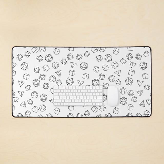 Desk Mat DnD Dice Black on White Pattern Large Gaming Mouse Pad 35x16 inch