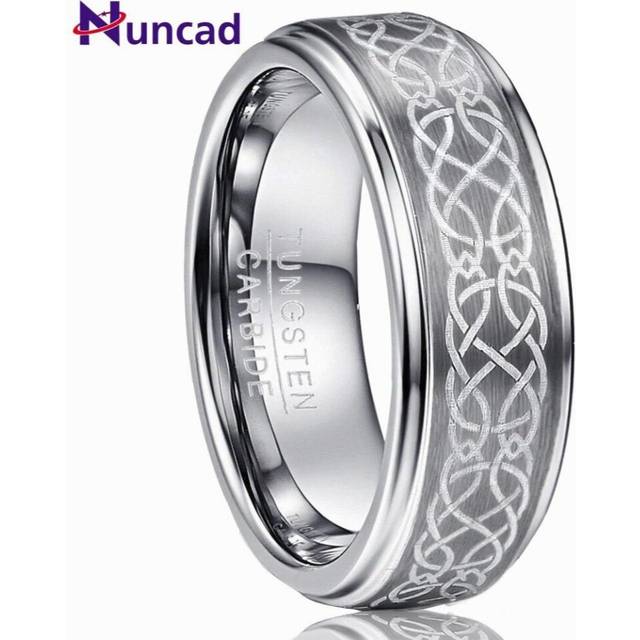 Nuncad Mens 8mm plating Laser Knot Brushed Tungsten Carbide Wedding Band Rings Polished Step Comfort fit Size 6-14
