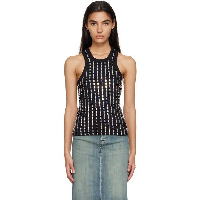 GANNI Black Beaded Tank Top - 099 Black - DK 44