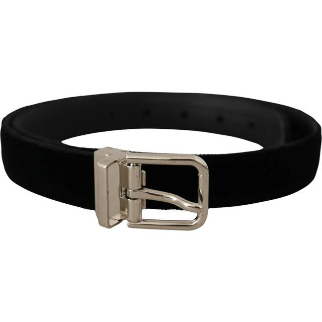 Dolce & Gabbana Black Velvet Silver Tone Metal Logo Buckle Belt - 80 cm / 32 Inches