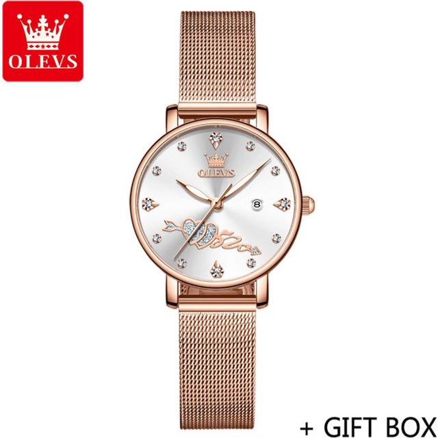 OLEVS Women Watch Top Lady Girl Wristwatch Stainless Steel Bracelet Classic Heart Female Clock Gift 5509