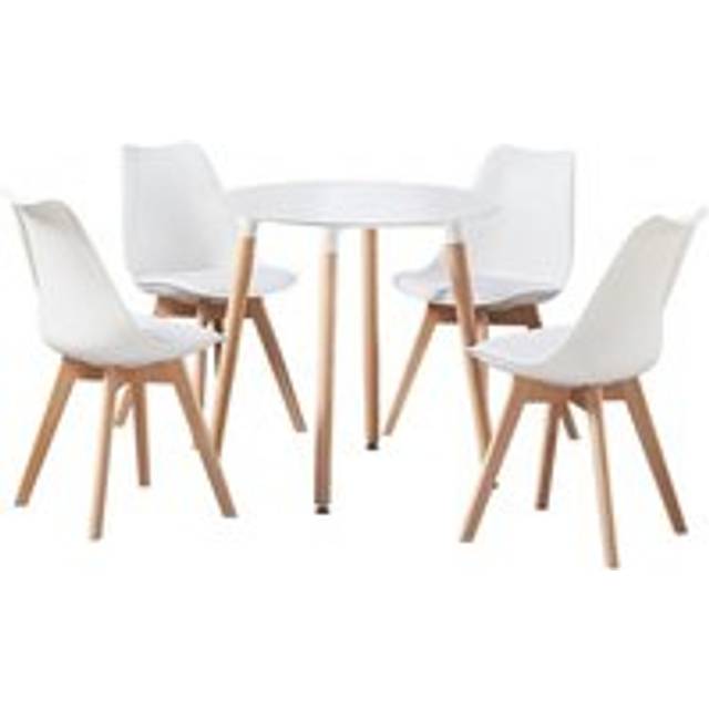 Jamie Halo Round Dining Table Set with 4 Chairs Colour: White, Table c
