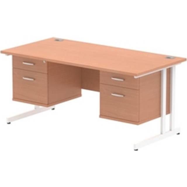 Impulse 1600 x 800mm Straight Office Desk Beech Top White Cantilever Leg Worksta