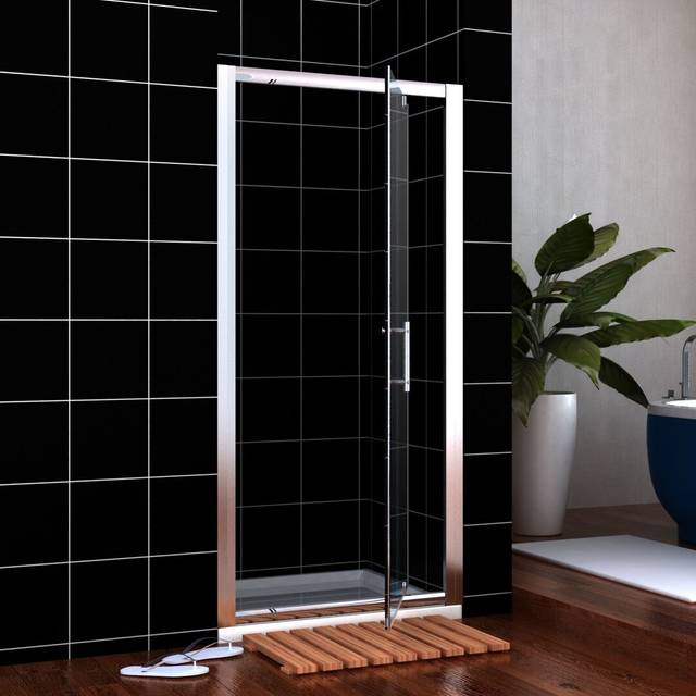 Madarisse Framed Tempered Glass Pivot Shower Door - Chrome (185cm H x 90cm W)