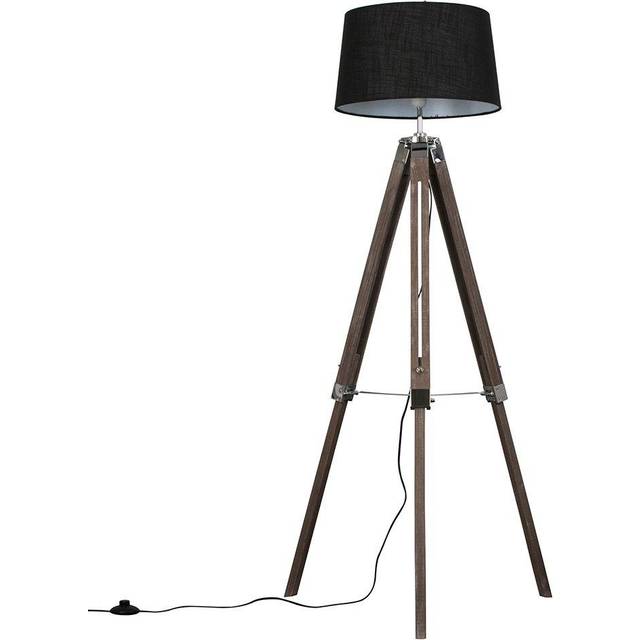 Clipper Modern Distressed Wood and Silver Chrome Tripod Floor Lamp with Black Shade