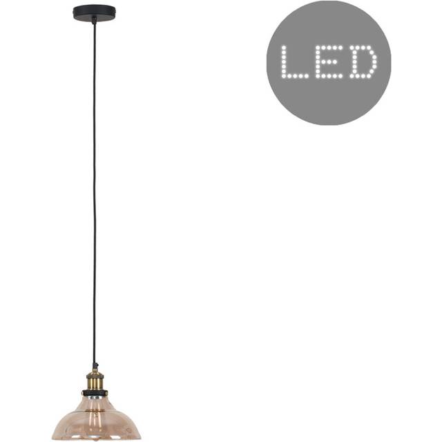 Industrial Black and Gold Ceiling Light Pendant with an Amber Tinted Clear Glass Tapered Shade - With 4w LED Filament Bulb [2700K Warm White]