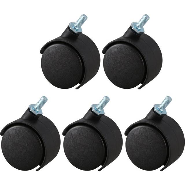 5pcs 6mm Threaded Stem 40mm Dual Wheel Rotatable Caster Black
