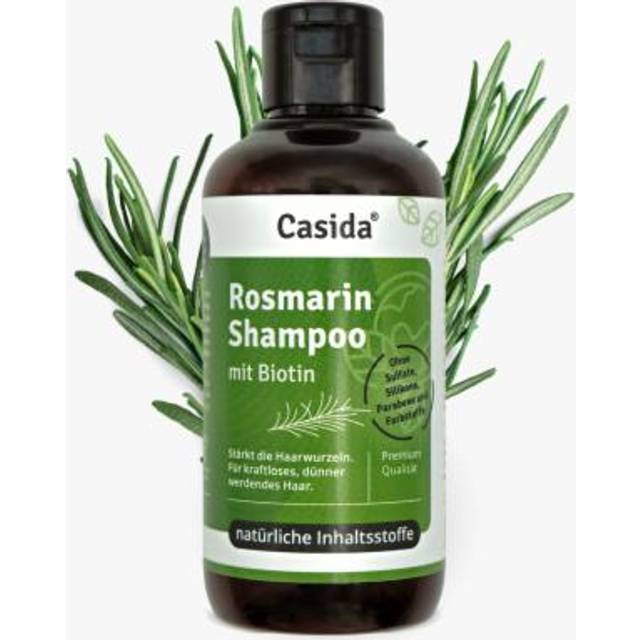 Casida® Rosmarin schampo med biotin – schampo med rosmarinolja för hårtillväxt – för kraftlöst, tunnare hår – utan sulfater, silikoner, SLS – 200 ml