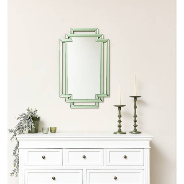 Green Glass Art Deco Rectangle Wall Mirror - 80cm x 50cm Material: Mirrors