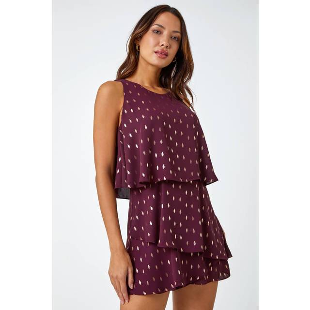 Roman sleeveless metallic print tiered playsuit for women uk - ladies