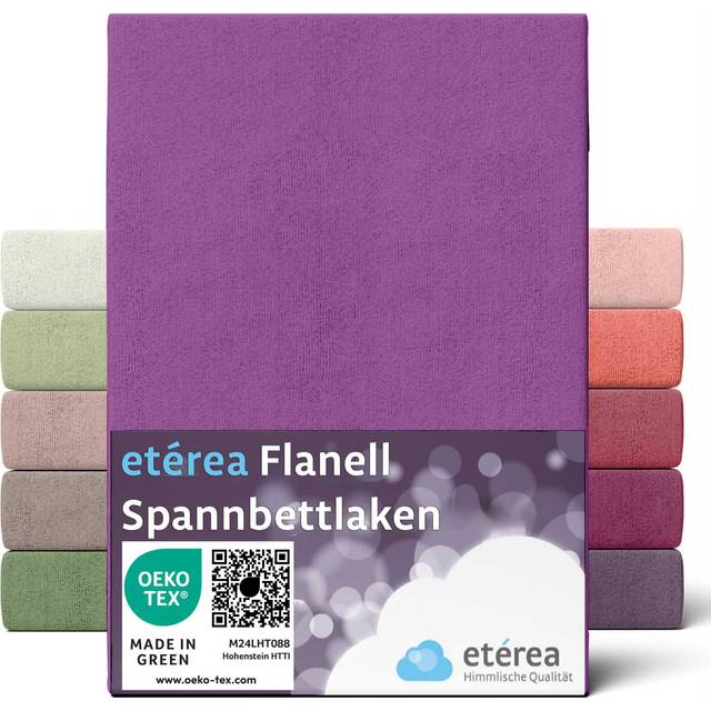 etérea Flanell Påslakan 180x200cm - 200x200 Oekotex Made in Green - 100% bomull, flanell, monterat lakan upp till 25 cm högt - lakan 180x200-200x200 cm Plommon