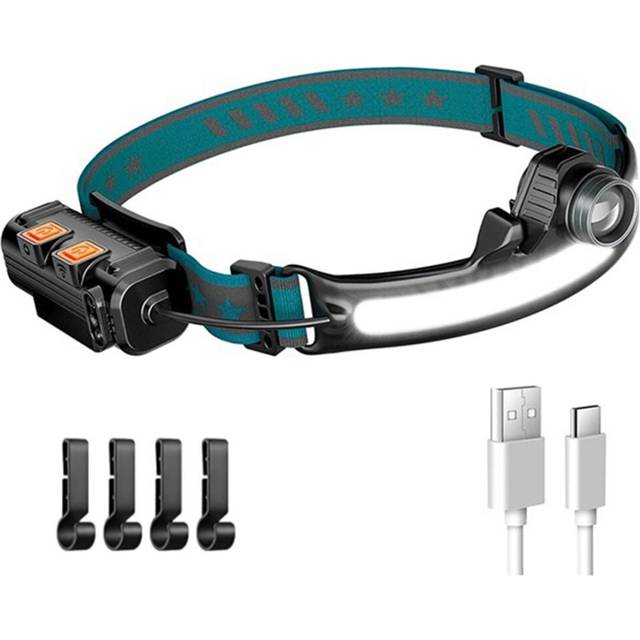Head Light Lamp LED Rechargeable,1000Lumen Head Light Flashligh with Motion Sensor,with 4 Helmet Clip for Camping,Hiking