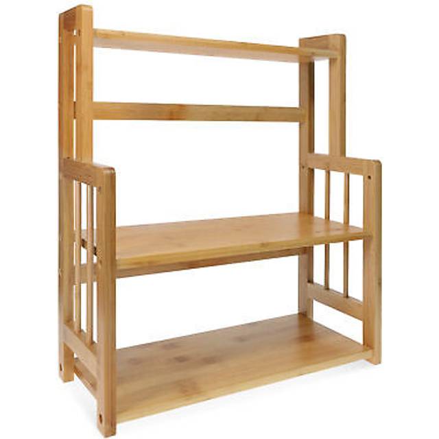 Navaris Bamboo Spice Rack - Wooden Shelf for Storing Spices, Oil, Jars, Bottles in Kitchen - Free Standing 3 Tier Shelf for Countertop, Worktop, Units