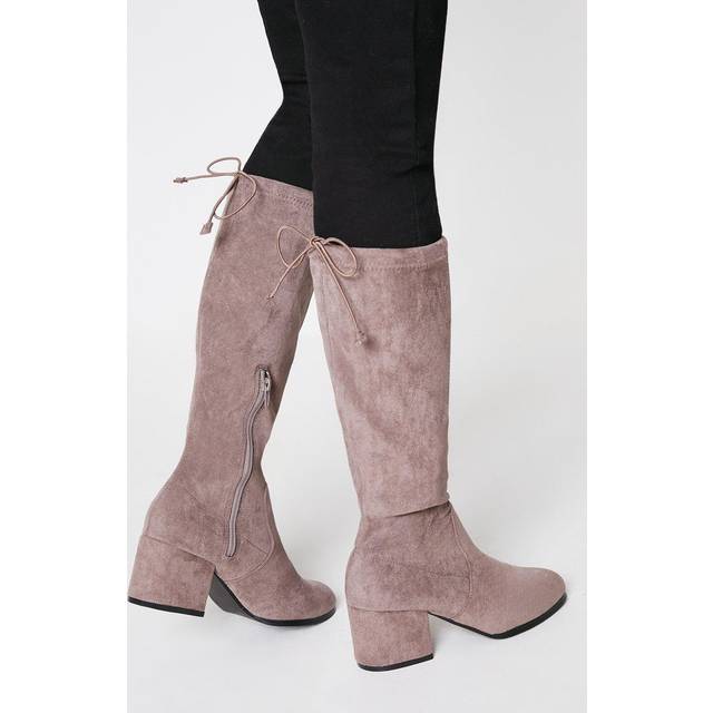 Womens Kara Drawstring Block Heel Knee High Boots - Taupe - 5