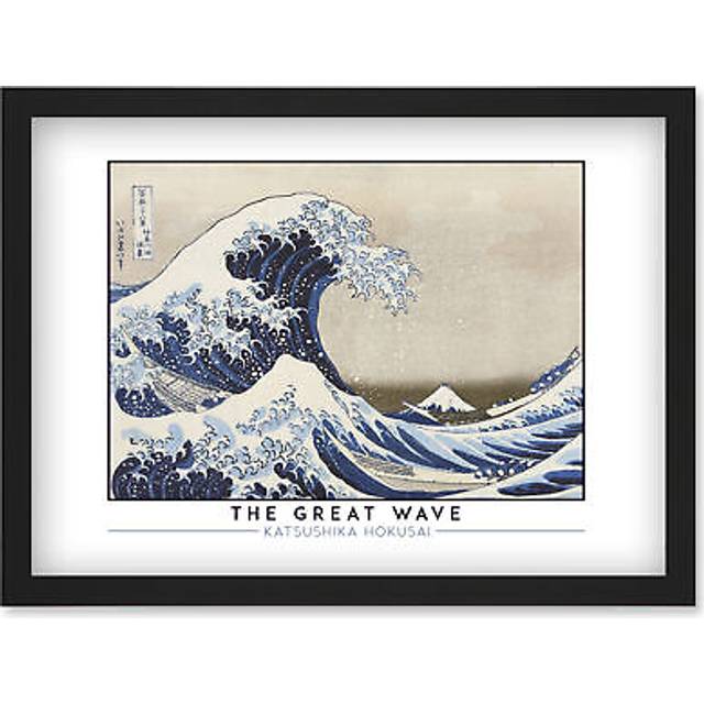 Katsushika Hokusai The Great Wave or Under the Wave off Kanagawa Painting Artwork Framed Wall Art Print A4 - Black - One Size