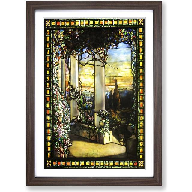 Stained Glass Window 2 by Louis Comfort Tiffany Framed Painting Print - Walnut (62cm H X 45cm W)
