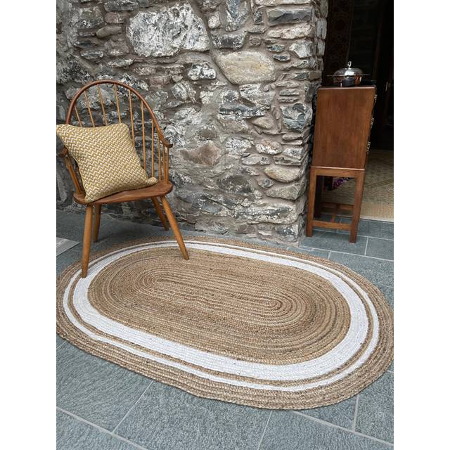 KHIDAKEE Oval Rug Braided with Ivory Border - Jute - L60 x W180 - Natural