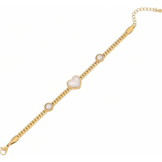 Freegrow 1pc Faux Pearl & Heart Shaped Charm Stainless Steel Bracelet Suitable For Women&#39;s Daily Wear Valentines