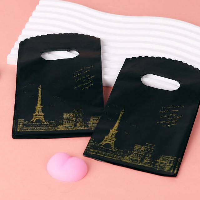 SHEIN 45pcs/Set Mini Plastic Gift Bags With Eiffel Tower & Handle, Black, For Party, Jewelry Store And Gift Packaging, Back To School Valentine Day