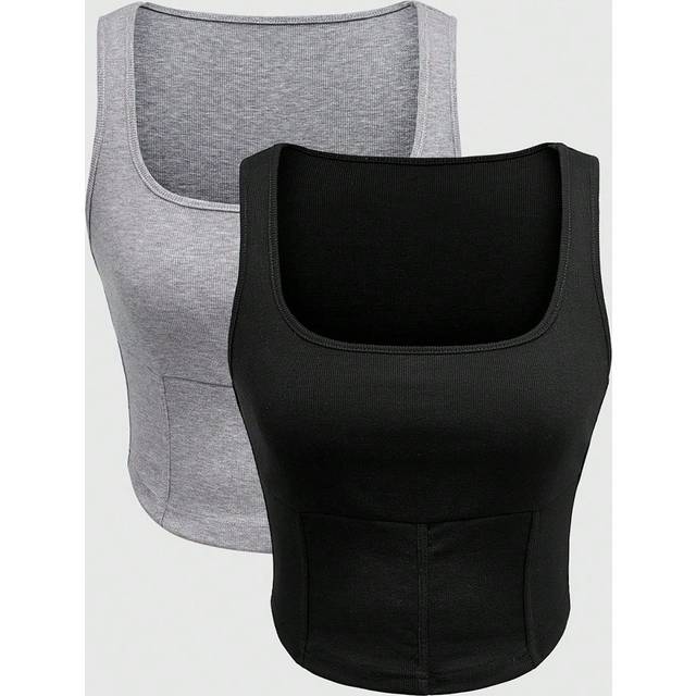 Flirla Women&#39;s Solid Color Square Neck Tank Top