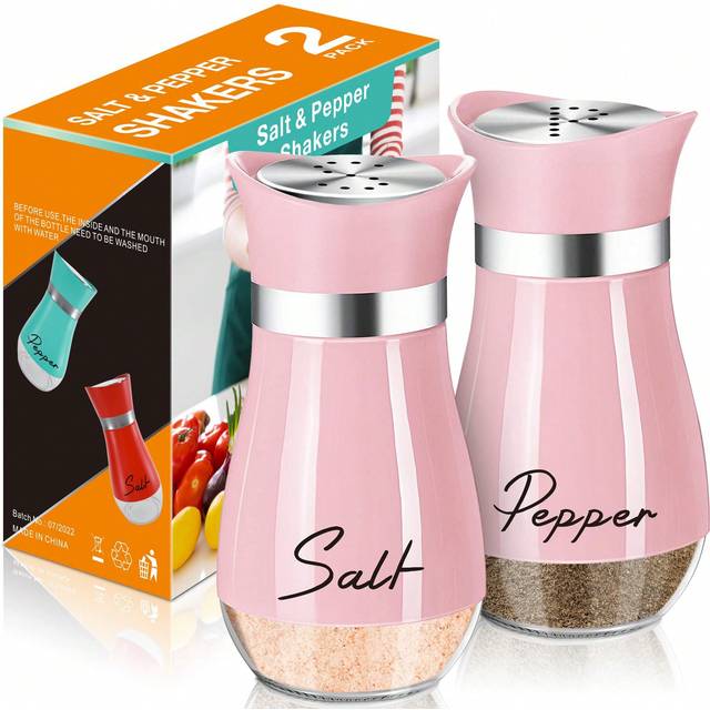 SHEIN 2Pcs Salt And Pepper Shakers Set,4 Oz Glass Bottom Salt Pepper Shaker With Stainless Steel Lid For Kitchen Gadgets Cooking Table, RV, Camp,BBQ Refilla