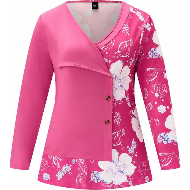 Plus Storlek Blommigt Mönster Slits T-shirts - Multifärgad (0XL,1XL,2XL,3XL,4XL)