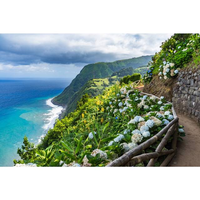 Costal Path With Hydrangeas, Sao Miguel, Azores, Portugal (20cm H x 30cm W x 3.8cm D)