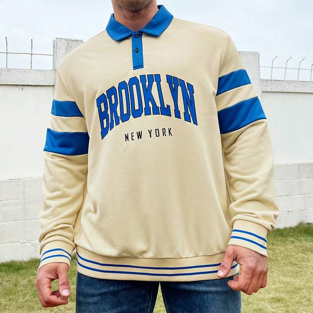 Manfinity Men&#39;s Plus Size Color Block Letter Printed Sweatshirt