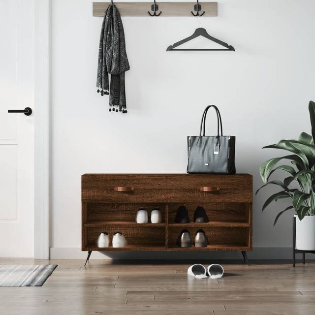 Khris 8 Pair Shoe Storage Bench - Brown Oak (55cm H X 102cm W X 35cm D)